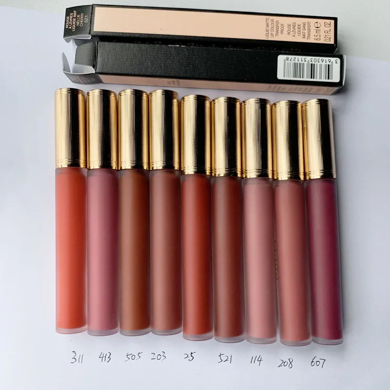 Marque Liquid Matte Lip Gloss Lip Color Transfer Proof 9 Couleurs Rouge à lèvres 6.5ml Rouge a levres 25 208 505 521 311 Cosmétiques de haute qualité