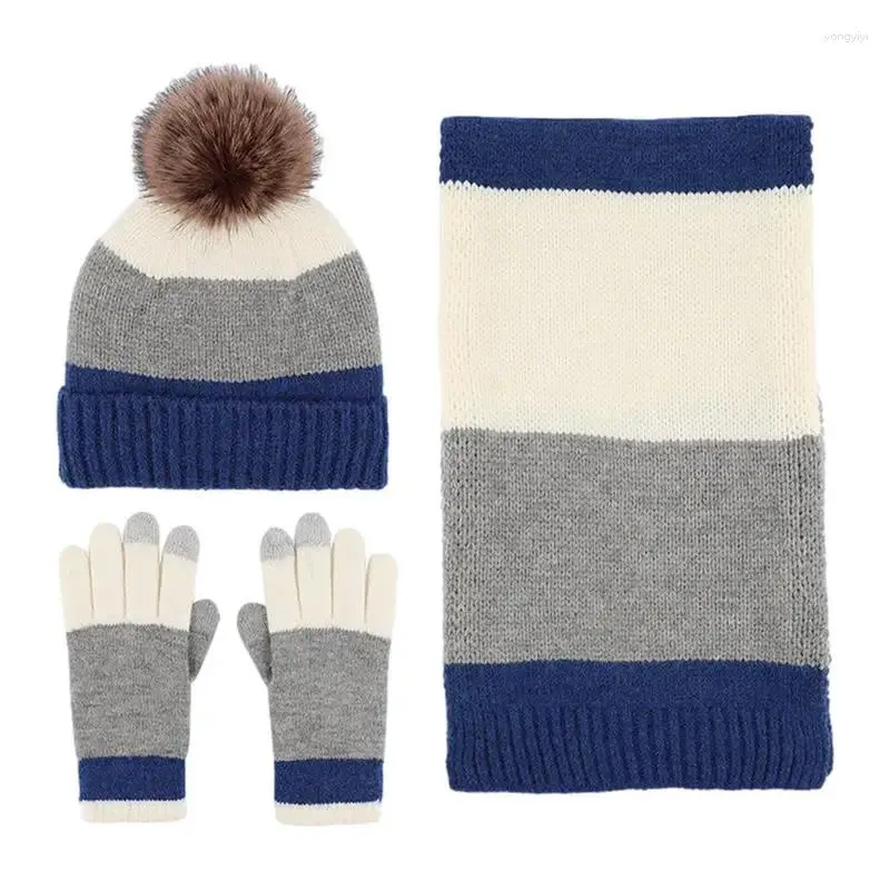 Gants de cyclisme d'hiver pour hommes et femmes, bonnet épais, bonnet tricoté, ensemble écharpe en laine pour femmes