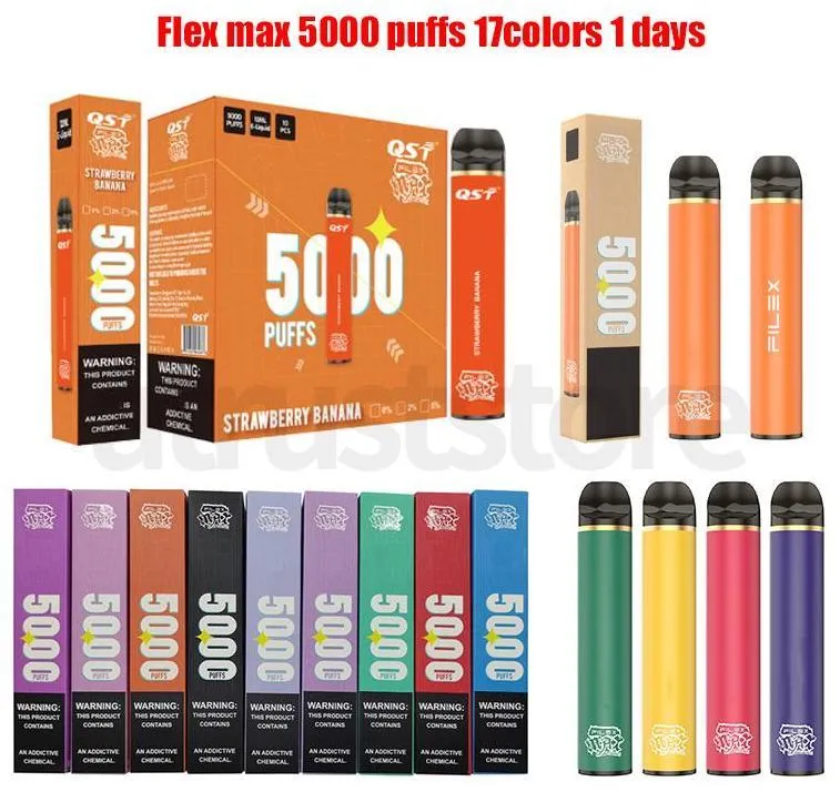E papierosy oryginalne flex maxi 5000 puffs 850Mah12ml Urządzenie do wypełnienia jednorazowe Upoważnienie E-papierosy 17 Smaki Puff Tornado Vape