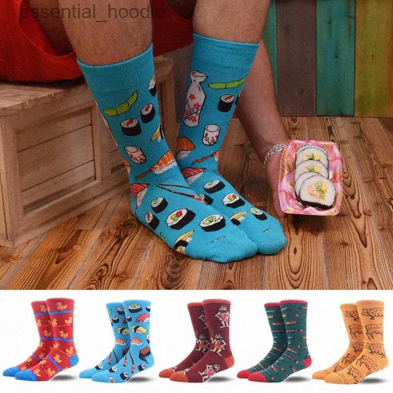 Men's Socks Wedding Funny Men Cartoon Pug Monkey Food Sushi Creative Men Calcetines Hombre Divertido SkarpetkiC24315