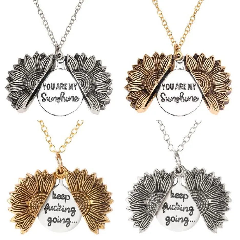 Sunflower Necklaces Keep Fucking Going You Are My Sunshine Open Locket Necklace Sunflower Collar Ladys Girls Friend Jewelry Gift317W