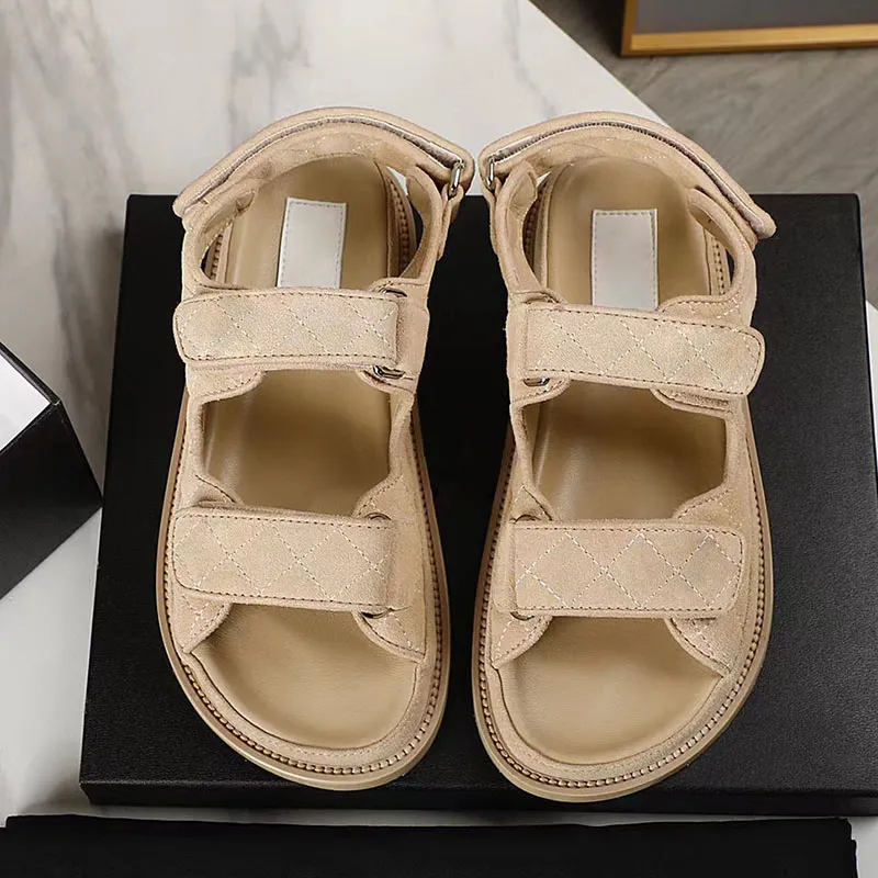 High Quality Designer Sandal Women Flat Platform Sandals Summer Women Shoes Thick Bottom Casual Flat Heel Hook Loop Casual Holiday Buckle Real Leather Daddy Sandal