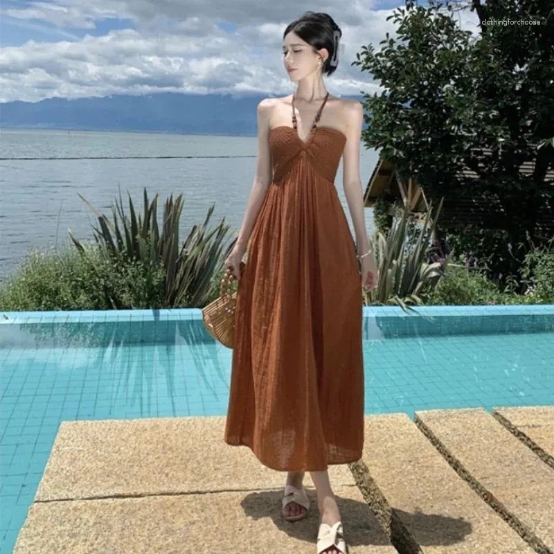 الفساتين غير الرسمية هولت بوهو فستان ماكسي للنساء ضد الرقبة المثيرة المتماسكة رداء المرأة الصيفية الشاطئ الخرق المتساقط