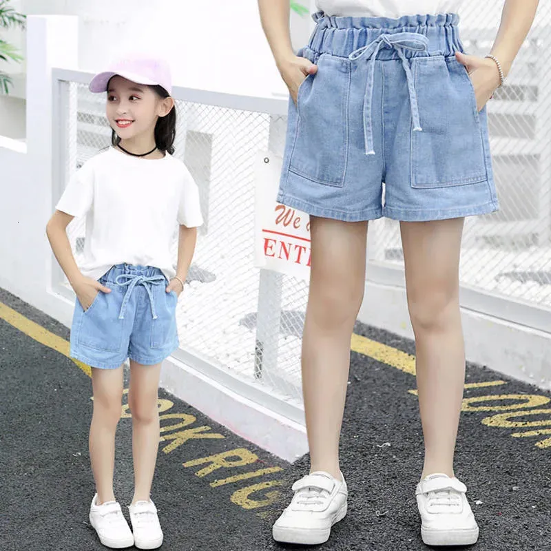 Summer Fashion Girls Soft Denim Pocket Short Jeans Pants Baby Casual Trousers Kids Shorts Childrens Clothing For 2-12 240305