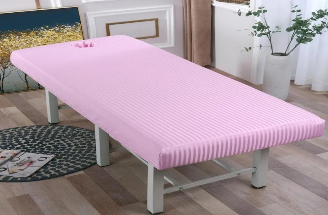Ark sätter randig massagebordsäng monterad ark elastisk full täck gummiband spa med ansiktshål 4 storlekar5226081
