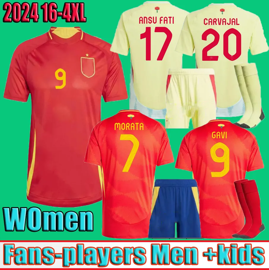 Men Kit Women 2024 Spain Pedri Soccer Jerseys 24 25 Lamine Yamal Rodrigo Pino Mergo Sergio M.Asensio Ferran Spanish Home Away Kids Football Shirt Player Player