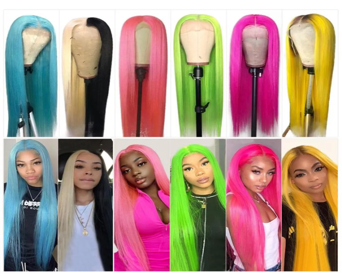 Ishow Brazilian 131 T Part Lace Front Wig Straight Yellow Green Remy Human Hair Wigs Pink Red Light Blue Purple Ombre Color Wigs 7244639