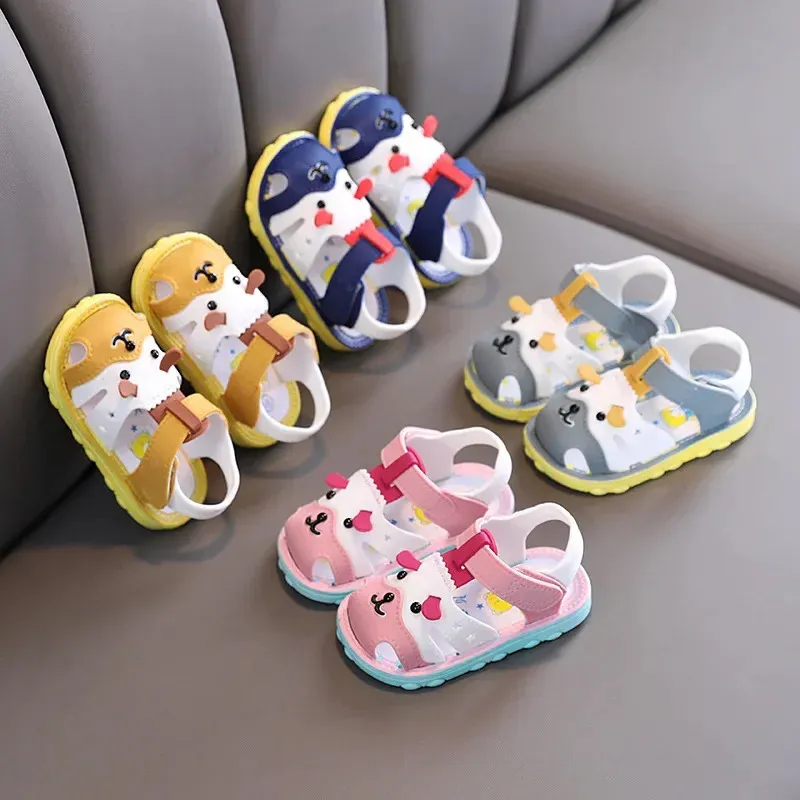2024 Baby Summer Sandals Infant Boy Girl Shoes Rubber Soft Sole Non-Slip Toddler Cartoon Animial Baby Crib Shoes born G12204 240229