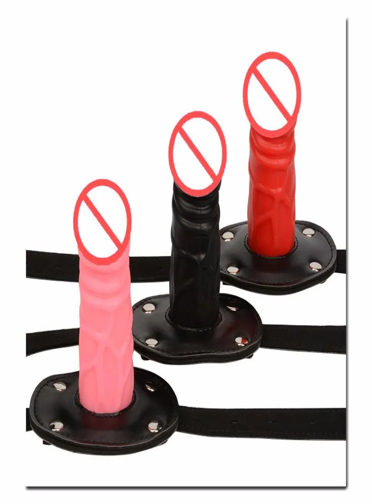 3 Color Erotic Games Silicone Penis Mouth Gag Oral Sex Dildo Plug med låsspännen läder bondage vuxna sexleksaker för par7205762