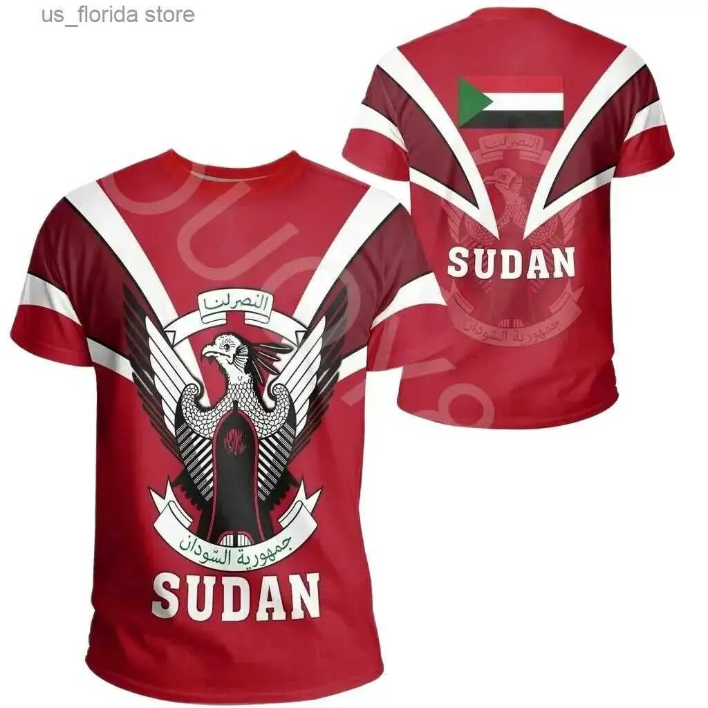 T-shirts pour hommes Soudan Drapeau Armoiries Graphique T Été Casual Pull Hommes Mode Lâche T-shirts Garçon Surdimensionné Court Slves Tops Y240321
