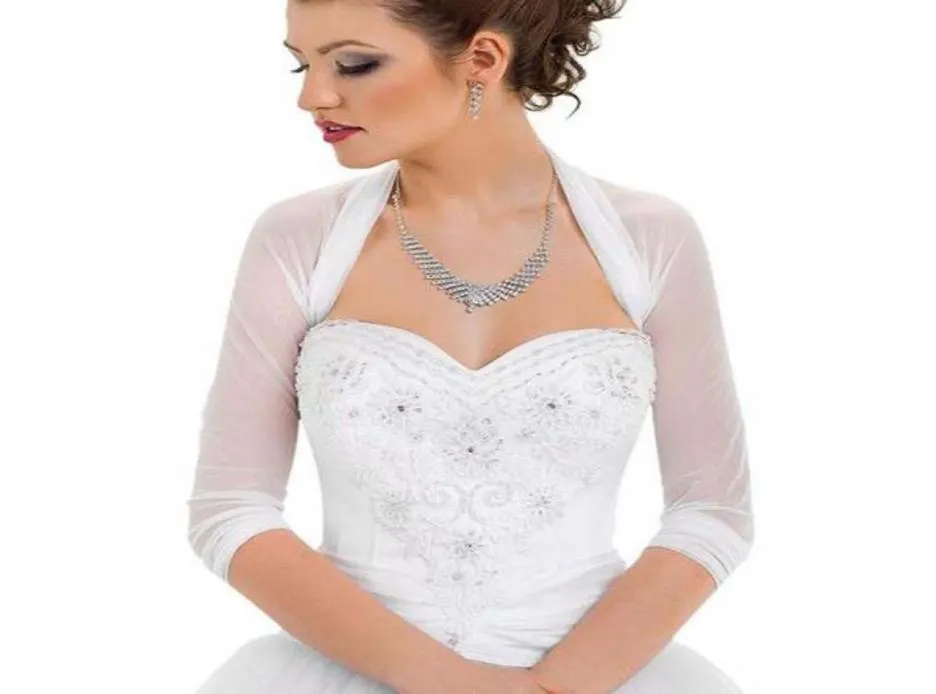 2017 Nowy styl biały tiul 34 rękaw Bridal Bolero 100 Dobra jakość krótka kurtka przezroczysta niestandardowa Made49405827634425