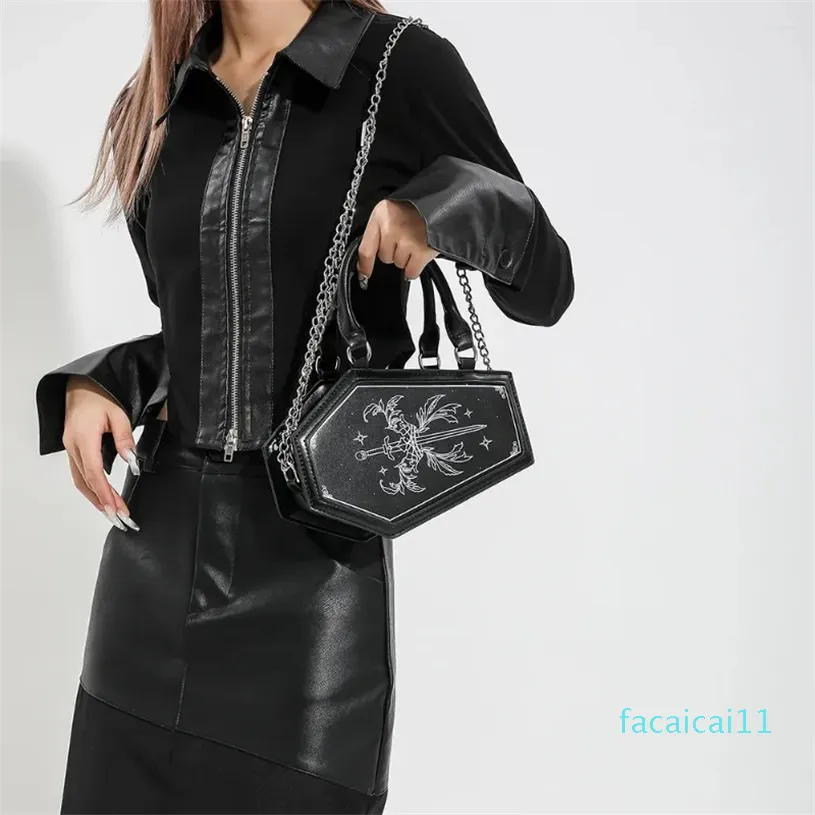 Shoulder Bags Women Coffin Bag PU Leather Small Purse Zipper Closure Retro Gothic Handbag Halloween Gift For Female