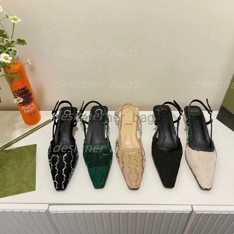 Chaussures habillées de luxe Slingback talons hauts Chaussures à lacets peu profondes Sandales Talon moyen Maille noire avec cristaux étincelants Chaussures imprimées Bride à la cheville en cuir Pantoufles pour femmes