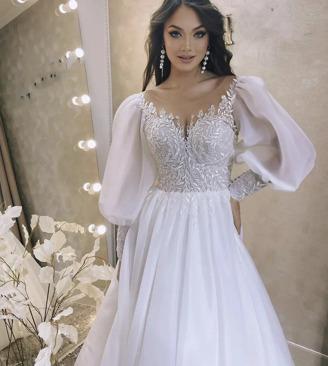 puff sleeve lace wedding dress 3D Flowers Lace Wedding Gown Sweetheart Neck Mermaid Lace Wedding Dress with Detachable Puff Sleeves AWD1965