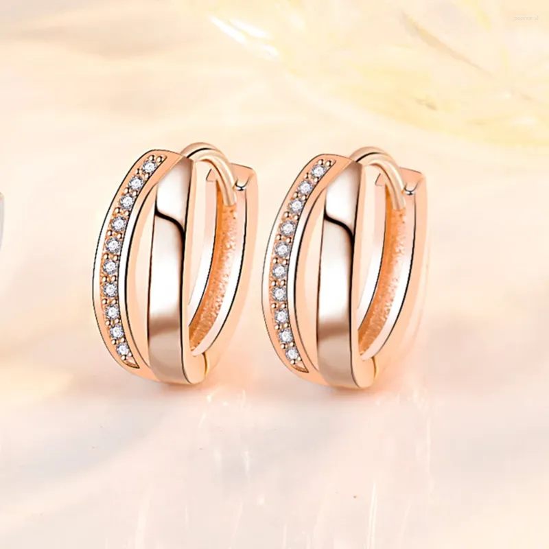 Hoop Earrings Woman Simple Fashion Rose Gold Color Hollow Geometry Small Earring High Quality Cubic Zirconia Wedding Jewelry