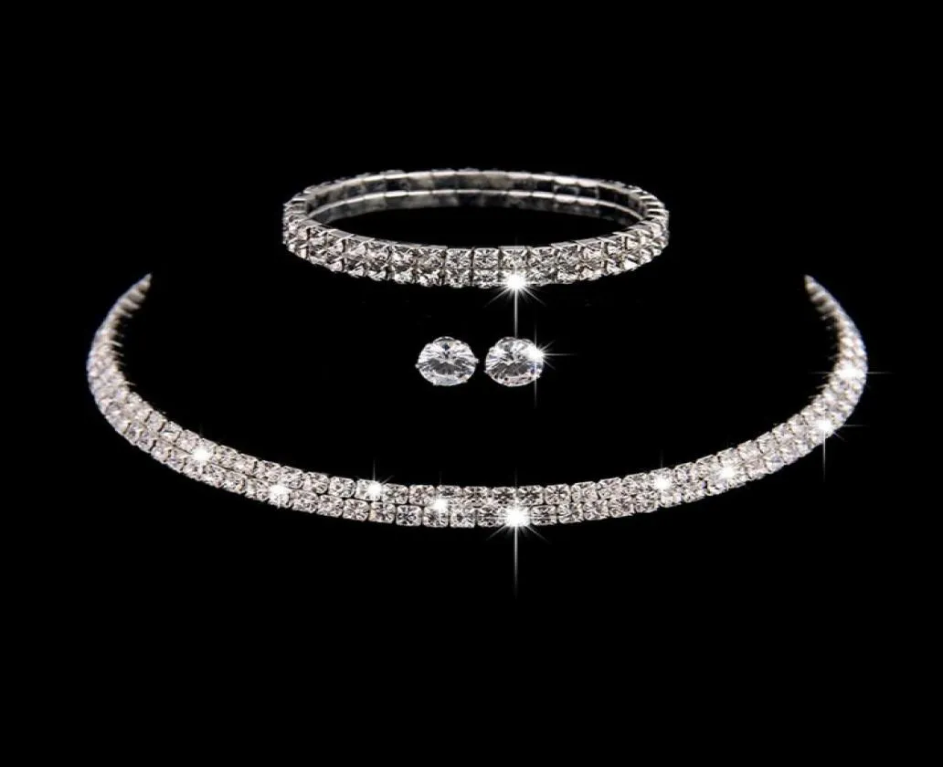 Luxury ThreePiece Sets Bridal Jewelry Choker Halsbandörhängen Armband Bröllopsmycken Tillbehör Fashion Style Engagement Part3709157