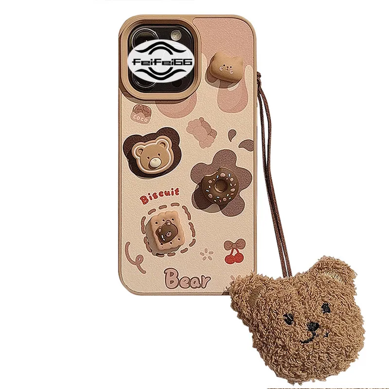 3D Cookie Bear 15 Capa de telefone 14 Promax Couro 13 Adequado 11 Alça de suspensão fofa 12 Dura