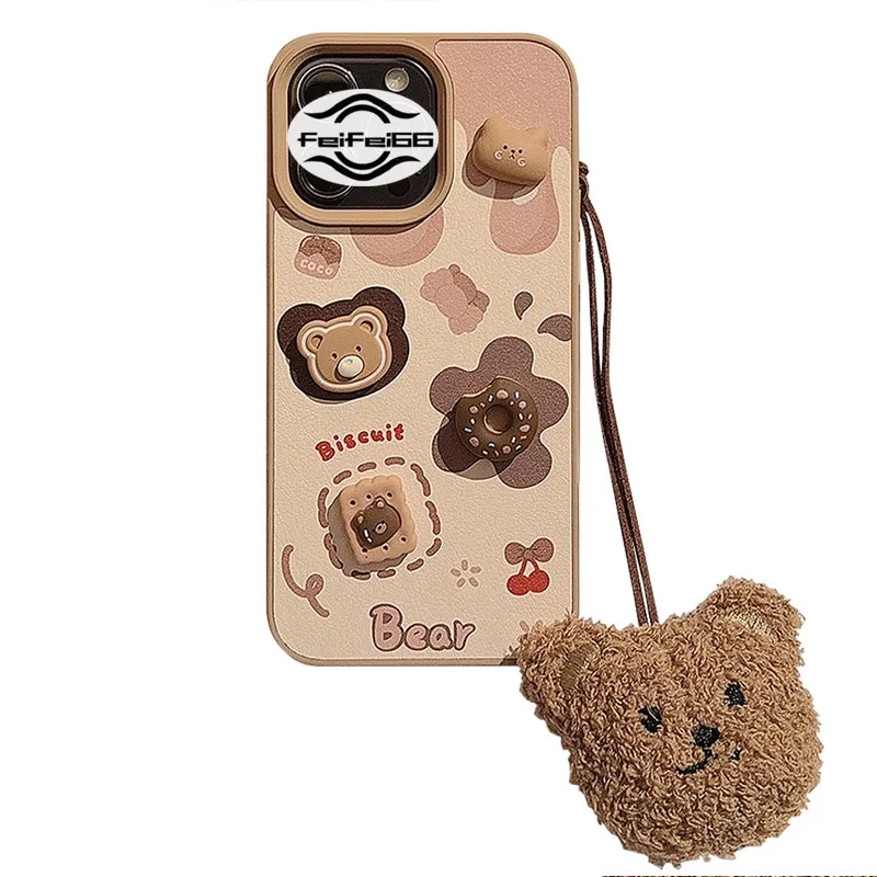 Oso de galleta 3D 15 Funda para teléfono 14 Cuero Promax 13 Adecuado 11 Linda correa para colgar 12 Duro