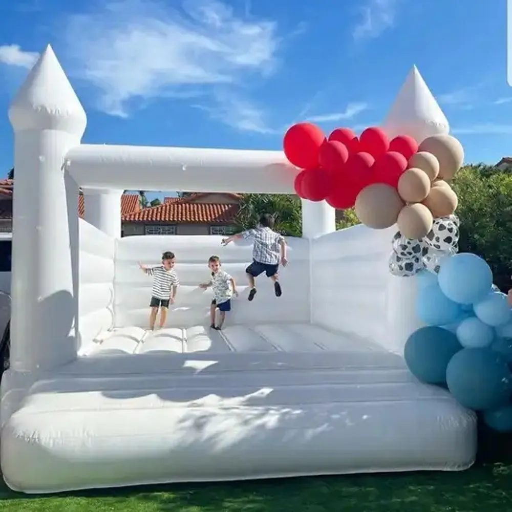 Moonwalk branco inflável bouncer salto casamento castelo bouncy crianças adultos pvc comercial bounce casa jumper 10x10ft para diversão ao ar livre