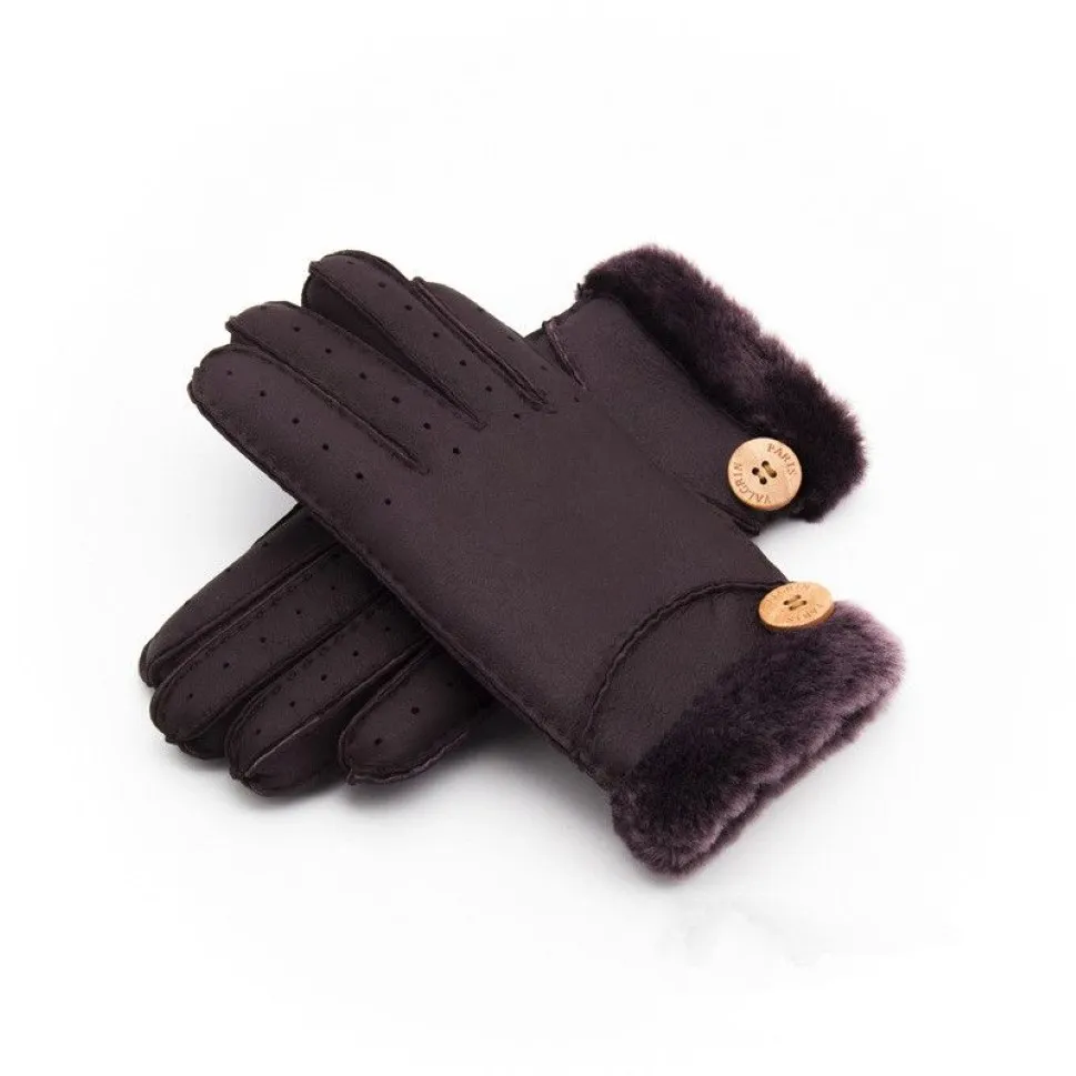 Whole - New Warm winter ladies leather gloves real wool women 100% 208Y