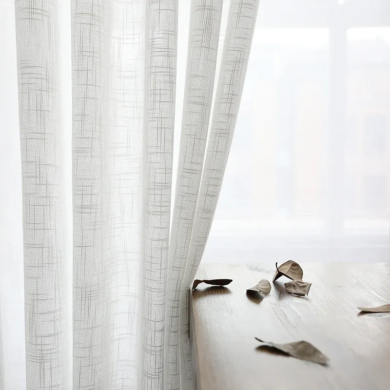 Cortinas de lino de estilo chino, hilo de cortina de ramio semisombreado, hilo de cáñamo nórdico, cortinas de lino y algodón de color puro, hilo de cortinas de gasa personalizado