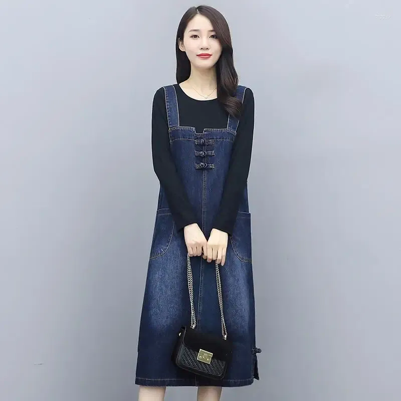 Lässige Kleider koreanische Mode -Denim -Kleid Frauen lose Spaghetti -Riemenjeans Frau Overalls Robe Femme Sundress 3xl