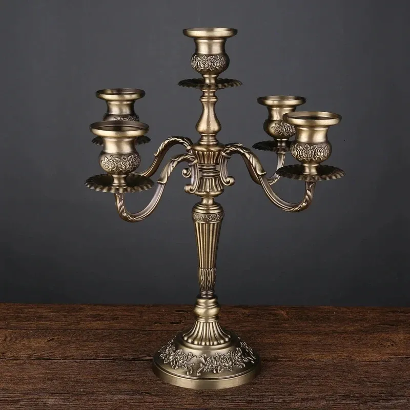 Bronze Candelabra Metal 5-arms/3 arms Candle Holders Wedding Decoration Candlesticks Event Candle Stand Table Centerpiece 240314