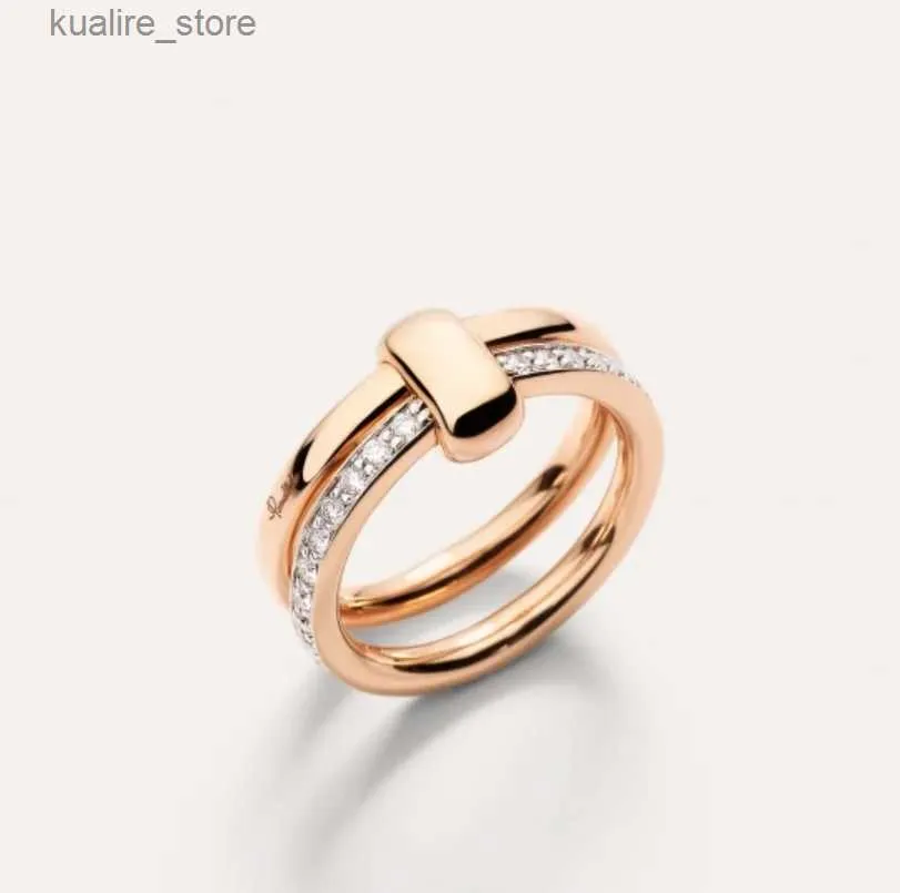 Cluster Ringe Neue Elegante P-Together Doppel-Hoop Zirkon Ring Kupfer Mit Rose Gold Überzogene Mode Schmuck Geschenk für Frauen L240315