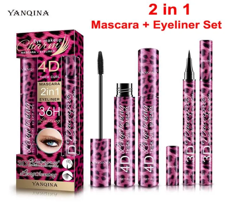 Yanqina Makeup Mascara Black Liquid Eyeliner Waterproof 36H Mascara Eyeliner Pencil Kit 4D Tjock Curl Sex Eyelash Extension Beauty8170918