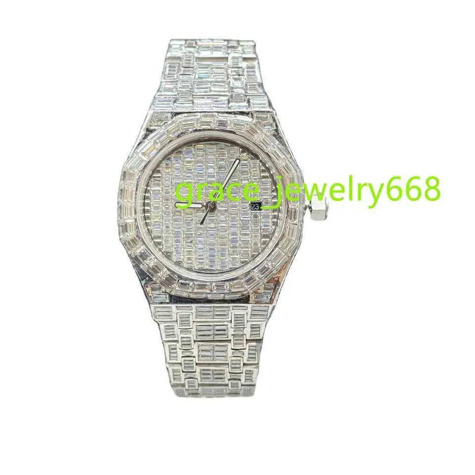 Handgemachte Moissanit Diamant Uhr Iced Out Sterling Silber Uhr Unisex Diamant Uhr Herren Handgelenk Glänzend Bling Hip Hop Voll vereist