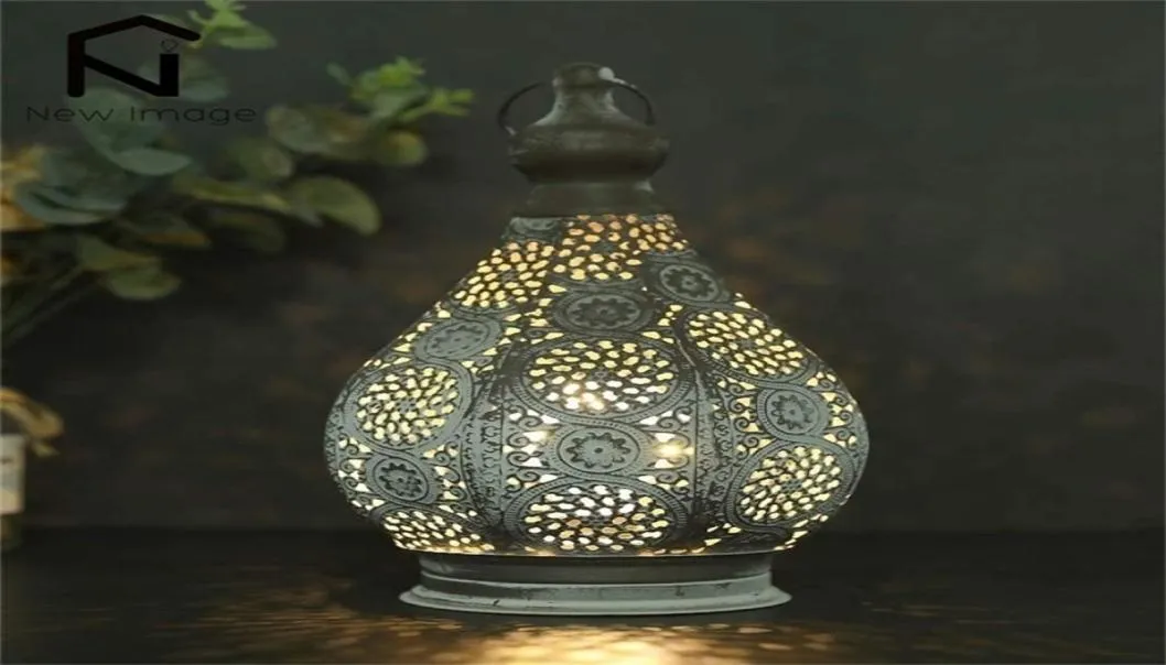 Lanterne bougeoir de style marocain de 115 pouces, lampe de Table en métal alimentée par batterie avec ampoule Edison pour la décoration de jardin et de maison 2208041493094