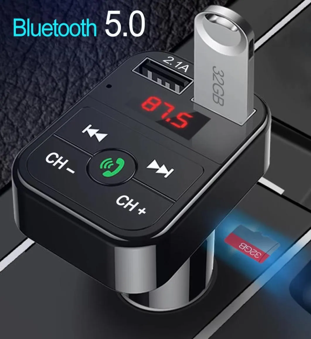 Автомобильный Bluetooth 5.0 FM-передатчик Беспроводная громкая связь o Приемник Авто MP3-плеер 2.1A Быстрое зарядное устройство с двумя USB-портами Автомобильные аксессуары4583287