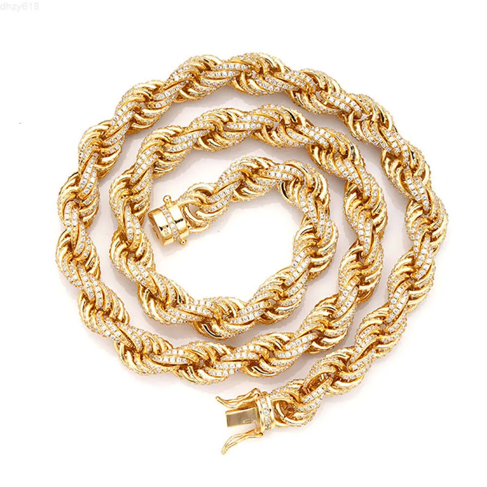 Hiphop Fashion Jewelry 14K Gold Plated Bling Micro Paving Diamonds 925 Silver Moissanite 9mm 10mm Rope Chain