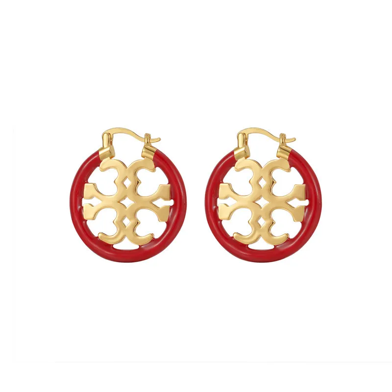 Carved Hoop earrings with Colored Circle Metallic Jewelries for Women