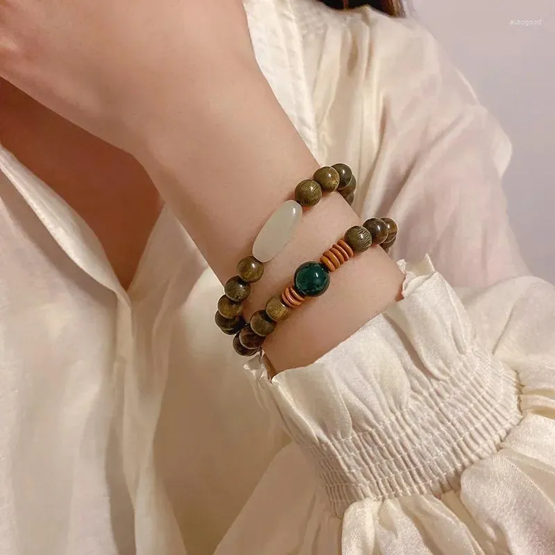 Strand Chinese Style Green Sandalwood Beads Bracelet Girl Couple Girlfriends Ancient Men Agarwood Women Bead