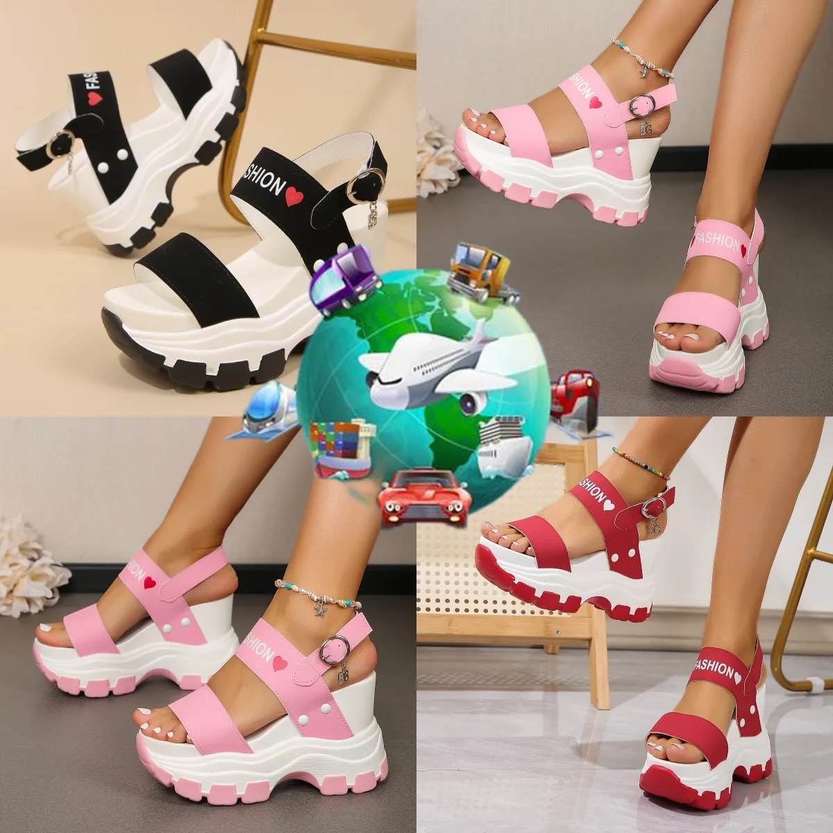 New Slippers Buckle Strap Wedge Heel Sandals for Women Summer Lightweight Platform Non Slip shoes GAI 35-43