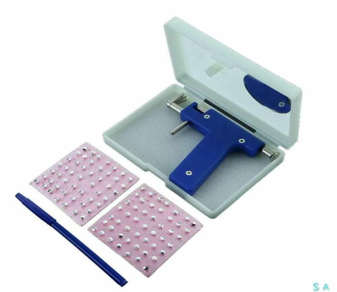 Pro Steel Oor Neus Navel Piercing Gun Tool Kit 98 stks Instrument Studs Set Blue Drop SSS337h2766305