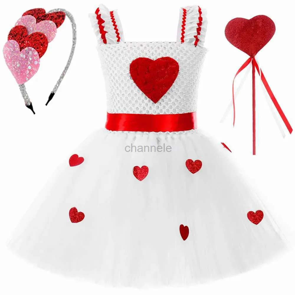 Robes de fille Petites filles robe de princesse Saint-Valentin doux coeur d'amour Tutu robes pour enfants costume de Saint-Valentin pour la fête de mariage d'anniversaire 240315