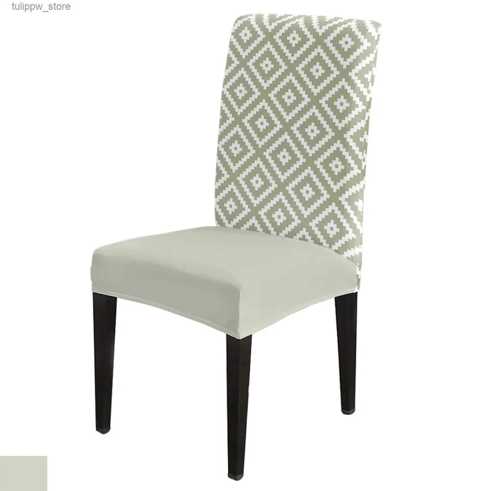 Pokrowce krzesełka geometryczne kwadratowo -teksturowe zielone okładka krzesełka do kuchennego fotela do jadalni okładki rozciągające się do bankietu hotel hotel L240315