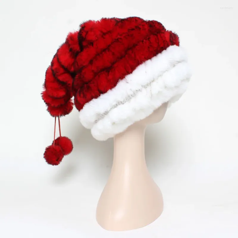 Berretti alla moda lavorati a maglia cappello natalizio soffice e morbida vera pelliccia di Rex regalo per feste ornamenti celebrativi