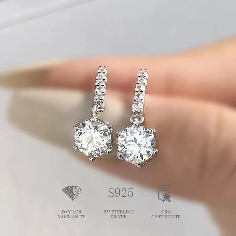 DiamondWorld Fashion 1CT D Farbe Hochzeit Diamant Tropfen Ohrringe für Frauen 925 Sterling Silber zertifizierter feiner Schmuck 240227