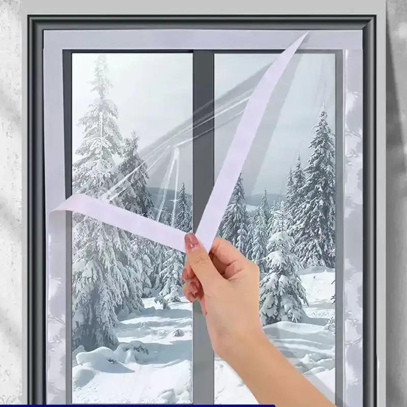 カーテンウィンドウシーリングストリップ風防止熱断熱フィルム冬のコールド予防二層透明なプラスチッククロス