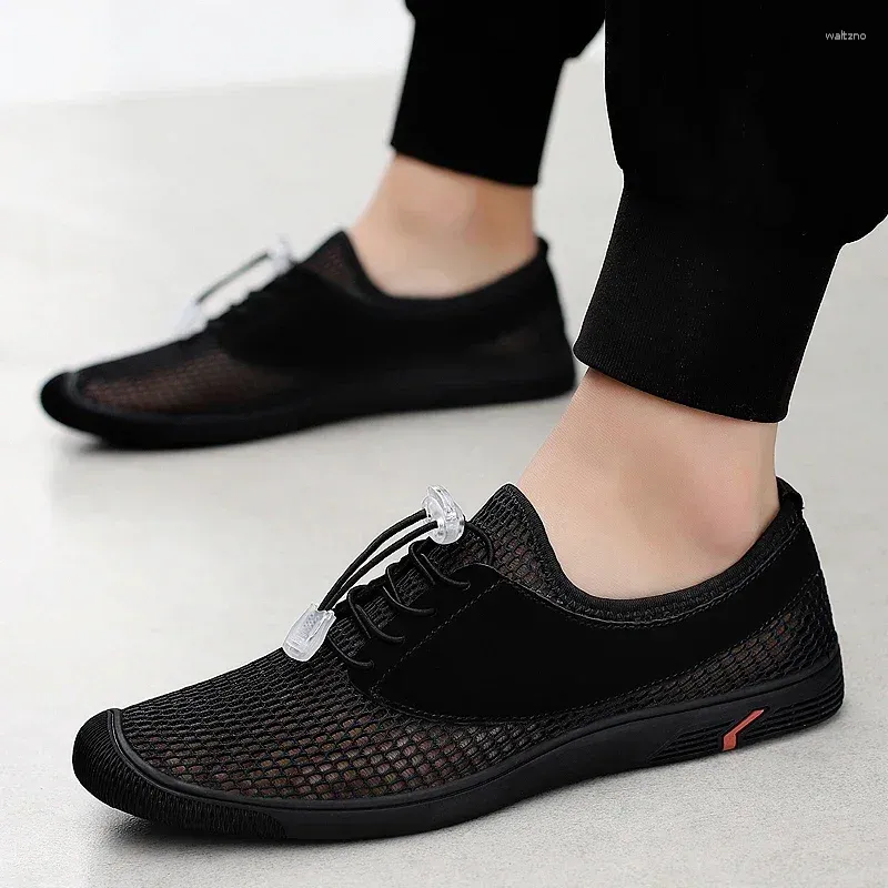 Casual Shoes Men's 2024 High Quality Lace Up Vulcanize Autumn Solid Net Cloth Low-heeled Outdoor Breathable Sneakers