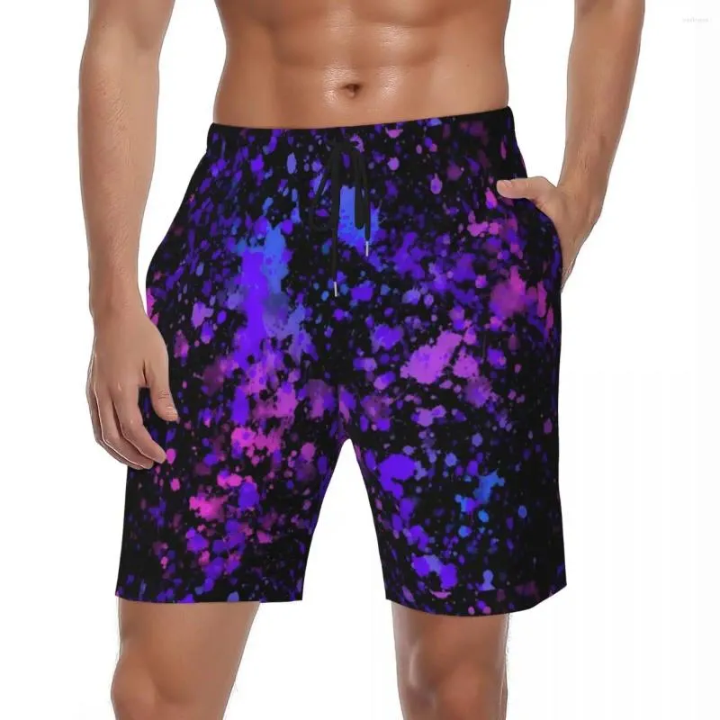Men's Shorts Man Board Neon Casual Beach Trunks Colorful Splatters Print Quick Drying Sports Fitness Plus Size