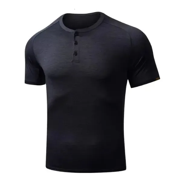 100% Merino Wool Henley T-Shirts Men Merino Short Sleeve Shirts Sports Running Everyday Tee Top Wicking Breathable Anti-Odor 240312