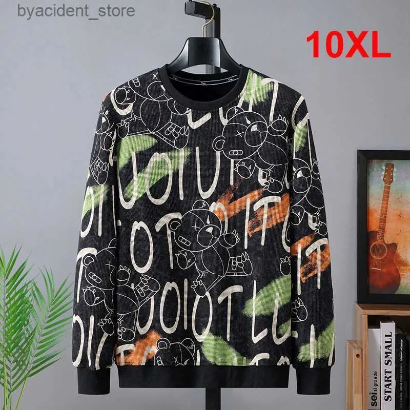 Erkek Hoodies Sweatshirts 2021 Sonbahar Sweatshirts Moda Ayı Graffiti Büyük Boy Kazak Artı 9xl 10xl Sweatshirt Bol Erkekler Büyük Boyut Üstler HA003 L240315