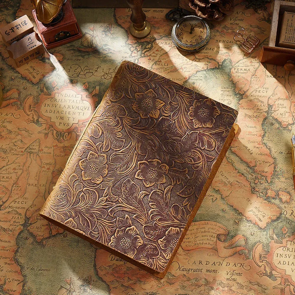 Äkta läder anteckningsbok dagbok vintage anteckningsblock kohud retro planerare bok skiss arrangör utbytbar brevpapper journal 240311