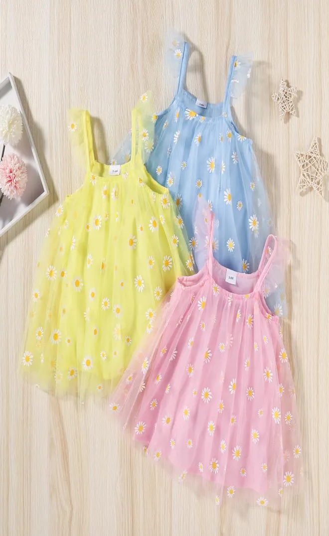 ins baby girl tutu dress kids sling sling sparender gauze skirt daisy flower print summer party party relegant agaric lace3268286