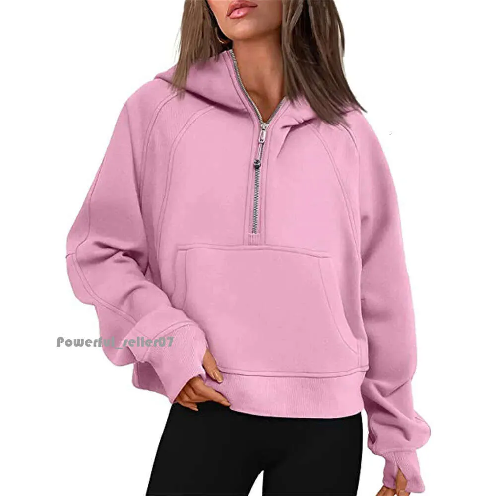 LU-43 Autumn Winter Yoga Suit Scuba Hoodie Half Zip Women's Sports Sweater Loose Gym Jacket Fitness Short Plush Coat Sweatshirt 3586