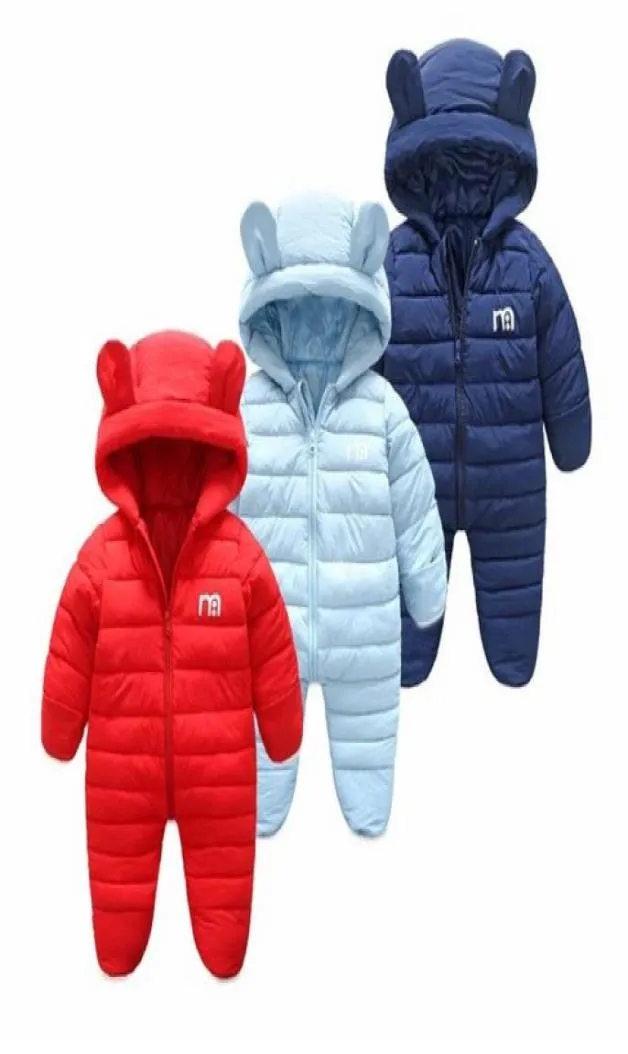 Winter baby jumpsuit solid warm boys snowsuit for children hooded winter overalls for girls unisex baby romper2654926